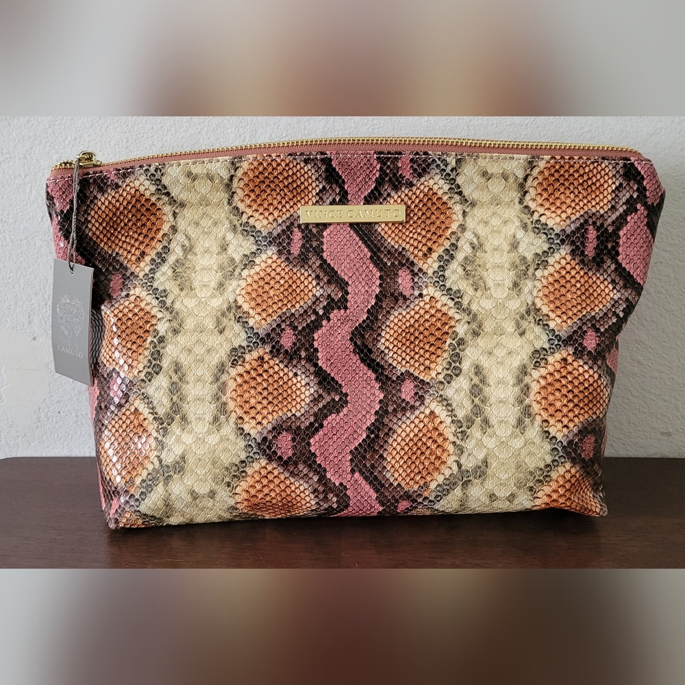 Vince Camuto Snakeskin Animal Print Zip Cosmetic Case (orange)